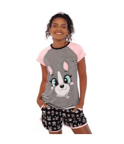 Pijama Manga Curta Adulto Puket Bulldog Rosa V20 - 030602166