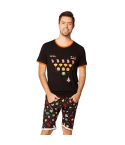 Pijama Manga Curta Adulto Puket Pixel Junk Food Preto MAR19 - 030602173