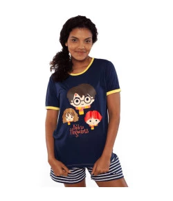 Pijama Manga Curta Adulto Puket Harry Potter Azul Marinho - 030602203