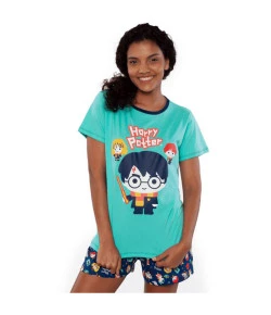 Pijama Manga Curta Adulto Puket Harry Potter Verde Água - 030602211