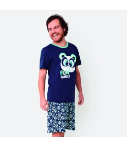 Short Doll Adulto 1/2 Malha Puket Panda Abacate Azul Marinho