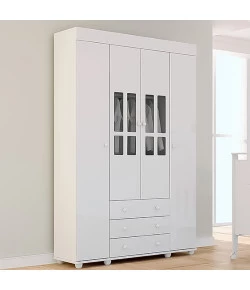 Roupeiro Duda Reller 4 Portas e 3 Gavetas Branco Brilho 