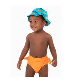 Conjunto Tapa Fralda e Chapéu Puket Azul e Laranja