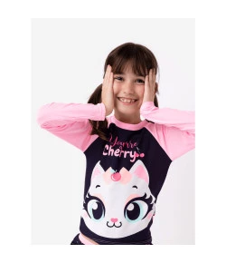 Camiseta Kids ML Puket Azul e Rosa  