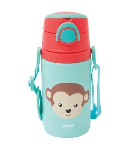 Garrafa de Alumínio c/ Canudo Animal Fun Macaco 450ml - BUBA