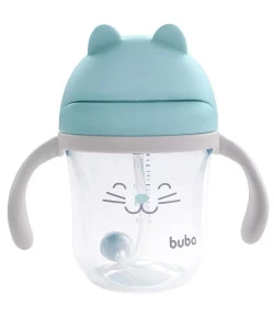 Copo com Canudo Buba Gatinho Azul 14455