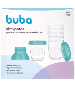 Kit 6 Potes Para Armazenar Leite Materno Buba