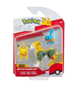 3 Figuras de Batalha Pikachu, Mudkip e Boltund