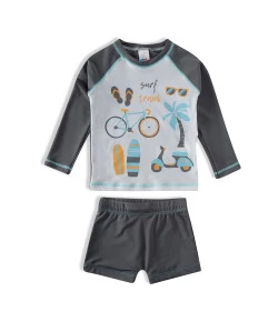 Conjunto Praia Camiseta ML e Shorts Tip Top Cinza