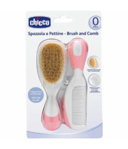 Escova e Pente Chicco Cerdas Naturais Rosa