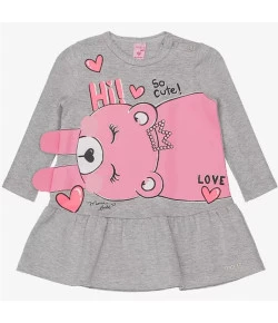 Vestido Baby Manga Longa Momi Ursinha Cinza Tamanho G