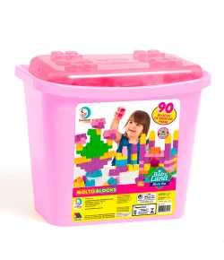 Caixa com 90 Blocos de Montar Cardoso Toys 24M+ 8011 Rosa