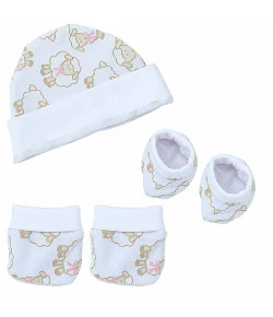 Kit Touca Luva e Meia Hug Algodão Doce Rosa - E6707