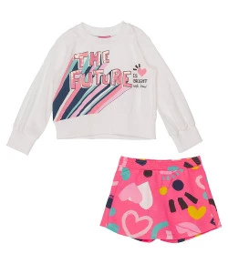 Conjunto Blusa Manga Longa e Saia Momi  Branco e Rosa 