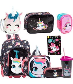 Kit Puket Unicórnio Mochilete + Lancheira + Estojo + Nécessaire + Copo + Bolsinha + Marmita + Chaveiro