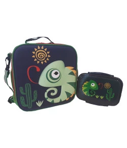 Kit Escolar Lancheira + Marmita Puket Camaleão Azul Marinho