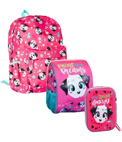 Kit Escolar Mochila + Lancheira + Estojo Grande Puket Dálmata Rosa