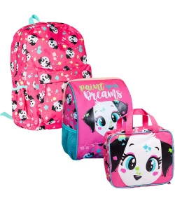 Kit Mochila + Lancheira + Nécessaire Puket Dálmata Rosa