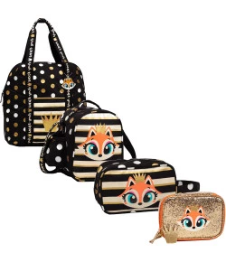 Kit Puket Mochila + Lancheira + Nécessaire + Estojo Raposa Coroa