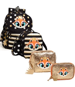 Kit Puket Mochila + Lancheira + Nécessaire + Estojo Raposa Coroa