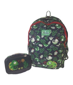 Kit Escolar Mochila + Marmita Puket Camaleão Azul Marinho