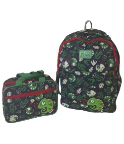 Kit Escolar Mochila + Necessaire Puket Camaleão Azul Marinho