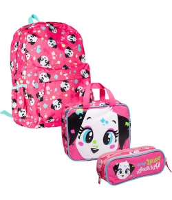 Kit Escolar Mochila + Nécessaire + Estojo Puket Dálmata Rosa