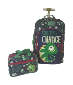 Kit Escolar Mochilete + Necessaire Puket Camaleão Azul Marinho