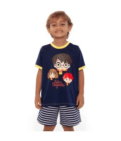 Pijama Kids Manga Curta Harry Potter Puket Azul Marinho Masculino