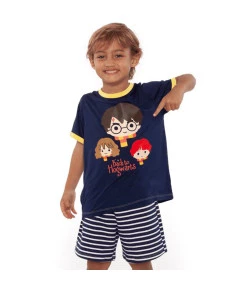 Pijama Teen Manga Curta Harry Potter Puket Azul Marinho Masculino