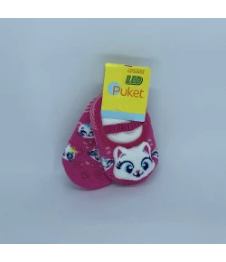 Meia Sapatilha com Led Puket Gatinha 3D - Rosa Pink