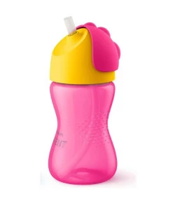 Copo com Canudo Avent Dinossauro Rosa e Amarelo 300ml - SCF798/02