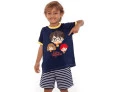 Pijama Kids Manga Curta Harry Potter Puket Azul Marinho Masculino Modelo